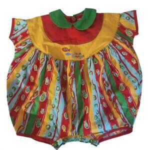 Jean Bourget Baby Bubble Romper Fish Print Red Yellow Blue Collar Snap 3/6 month